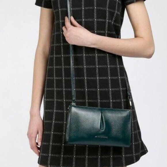 Marc Jacobs Crossbody Small Clutch Green Gray Leather Pleated Two Tone - Picture 3 of 9